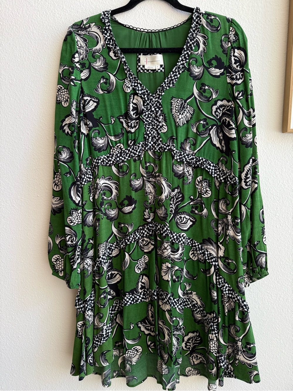 By Anthropologie Green Floral Flowy Boho Tiered Dress Womens S